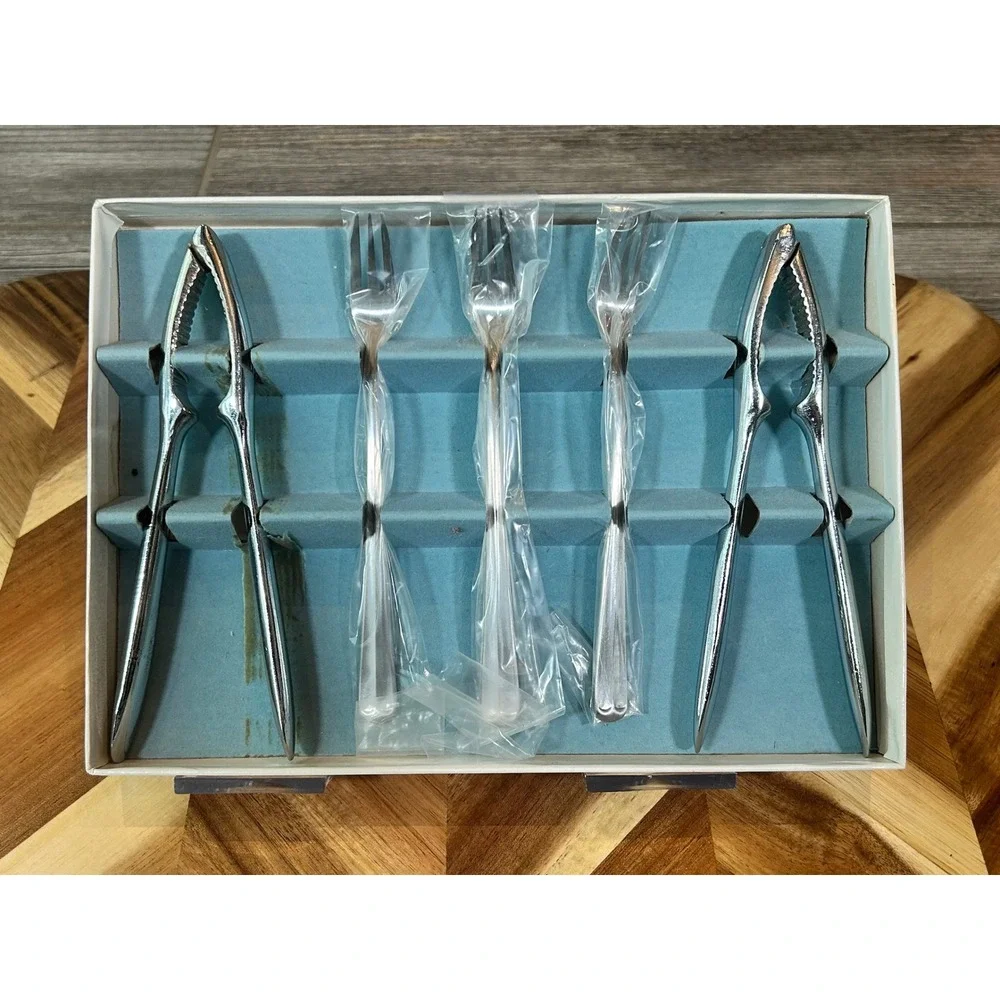 Vintage Boxed Lobster Crab Seafood Cracker Fork Utensil Set 5 Piece